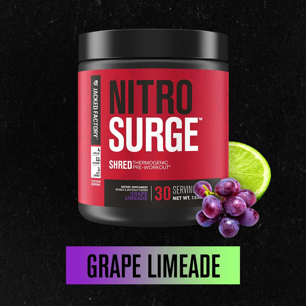 Nitrosurge Shred label close-up highlights nitric oxide and clean formula