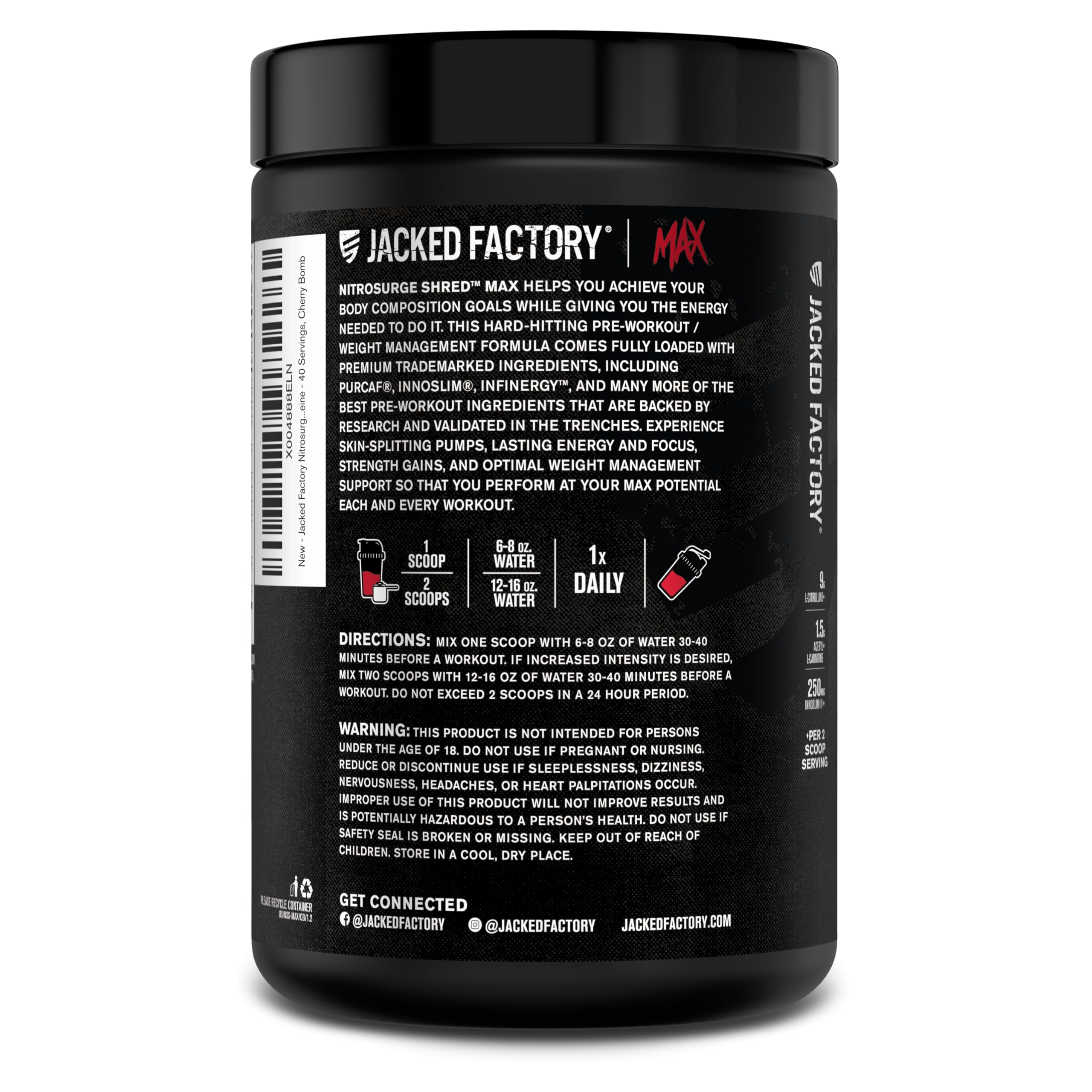 Jacked Factory Nitrosurge Shred Max branding on shelf showcasing premium pre-workout
