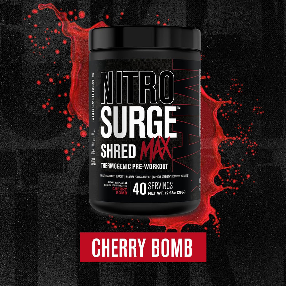 Jacked Factory Nitrosurge Shred Max pre-workout drink ready to power intense training