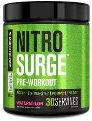 Jacked Factory Nitrosurge watermelon tub showing sustained energy for workouts.