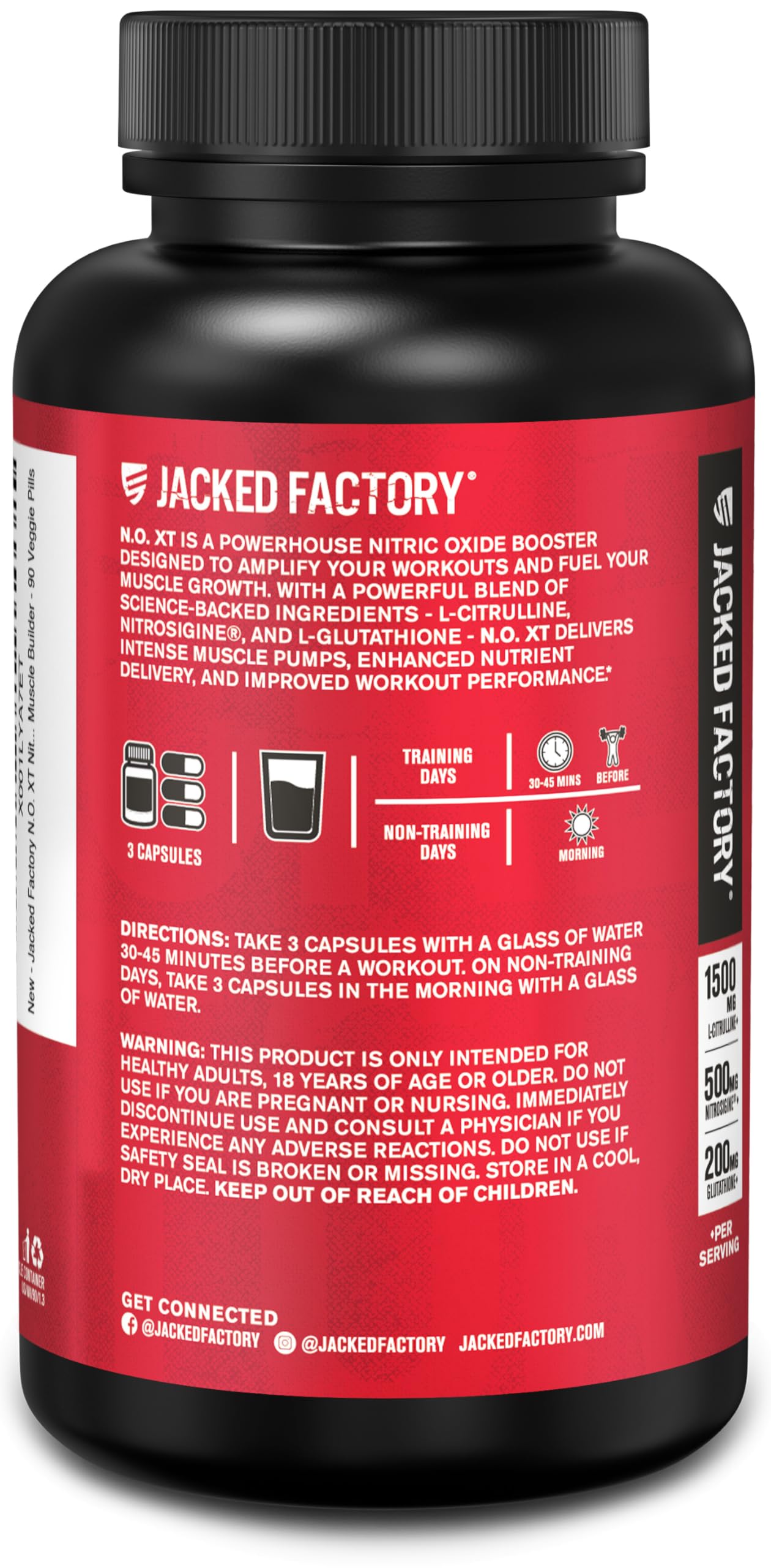 Jacked Factory N.O. XT bottle with glossy label signaling quality