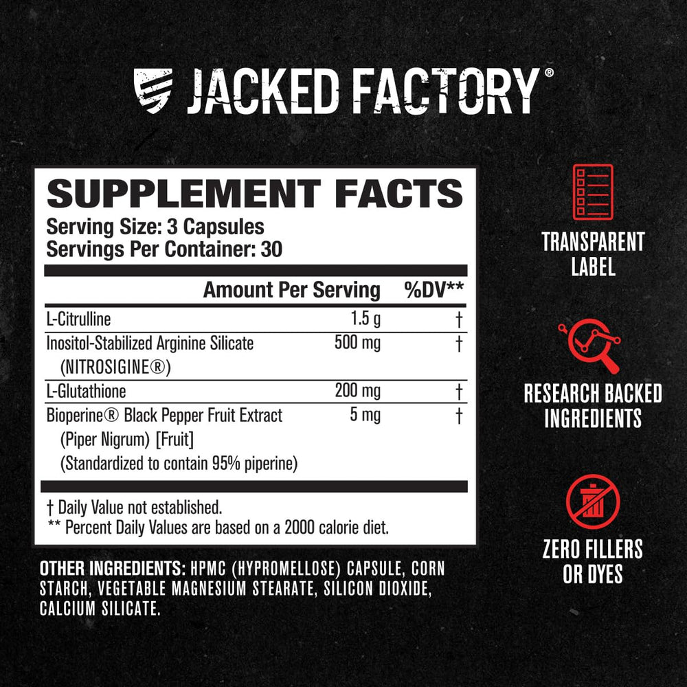 Jacked Factory N.O. XT ingredients close-up shows L-Arginine and L-Citrulline
