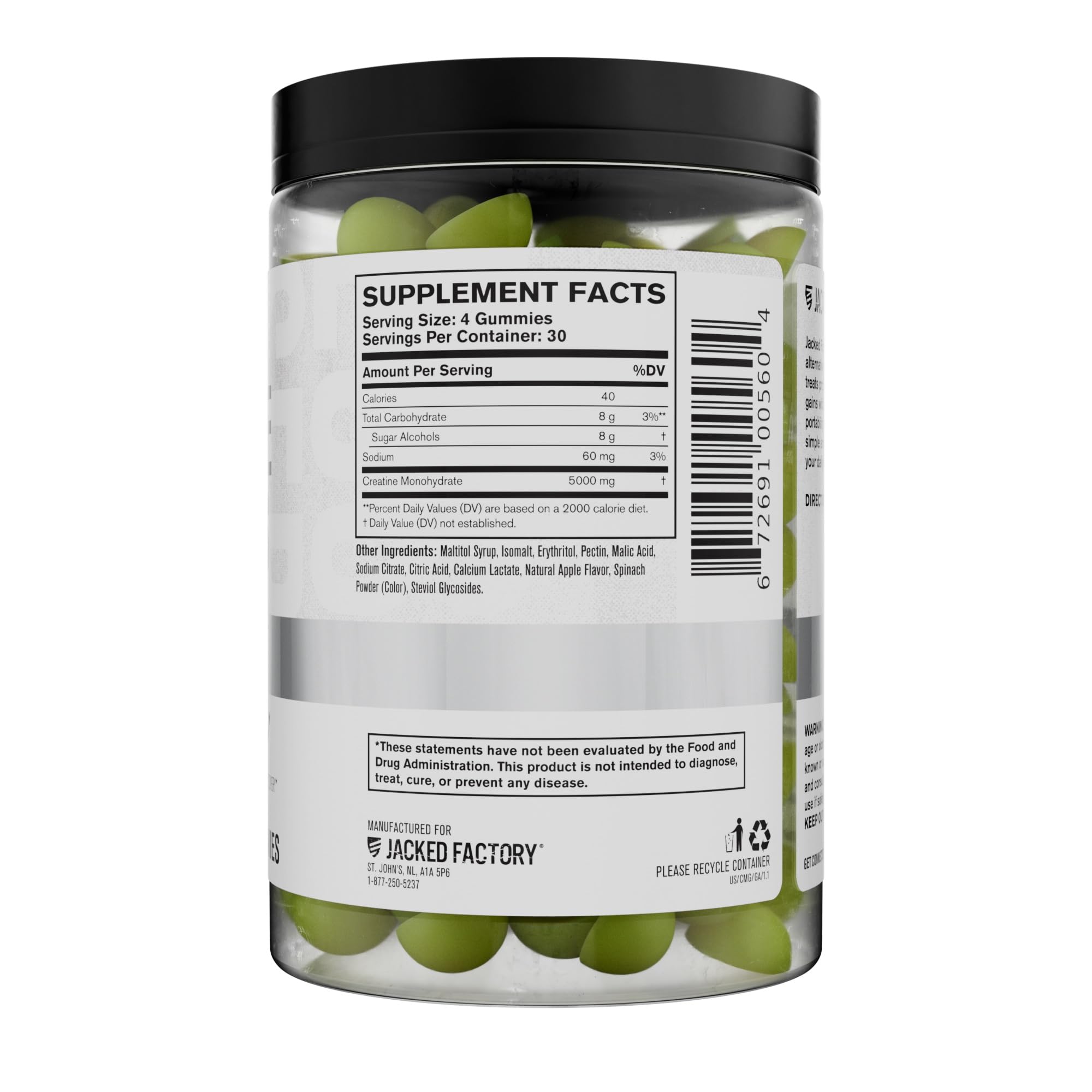 Jacked Factory Sugar-Free Creatine Gummies packaging back with ingredient notes