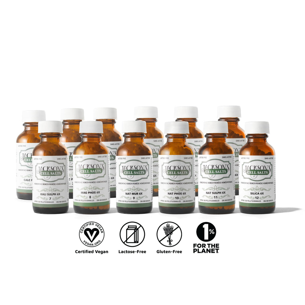 Jackson's 12-cell salt kit bottles on a shelf for easy home use.