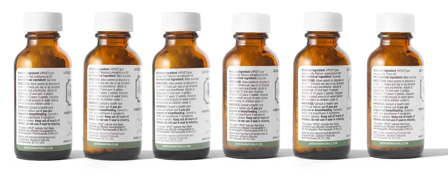 Jackson's 12 cell salt kit bottles opened showing labeled cell numbers.