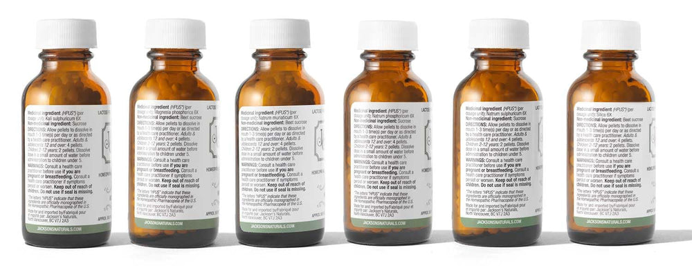 Jackson's 12 cell salt kit bottles opened showing labeled cell numbers.