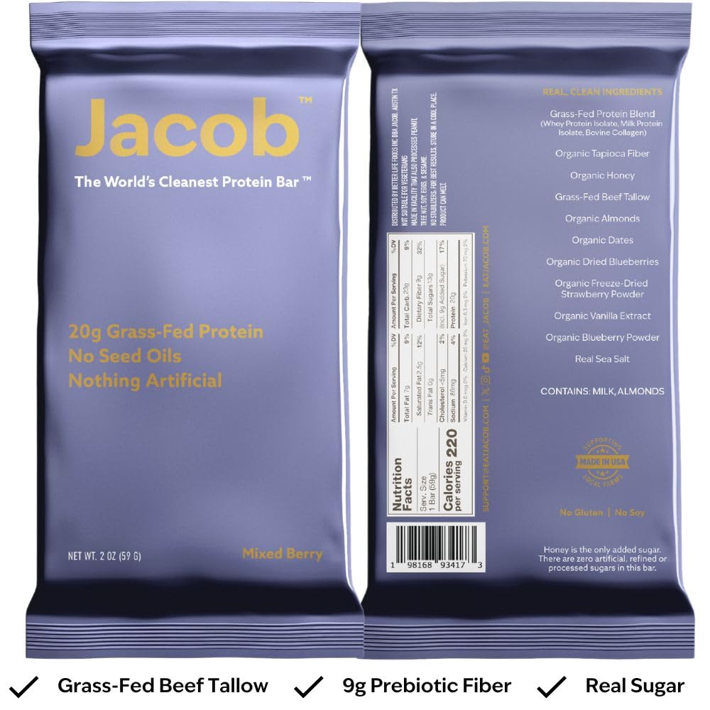 Jacob Bar Mixed Berry bar closeup reveals chewy texture and vivid berry flavor.