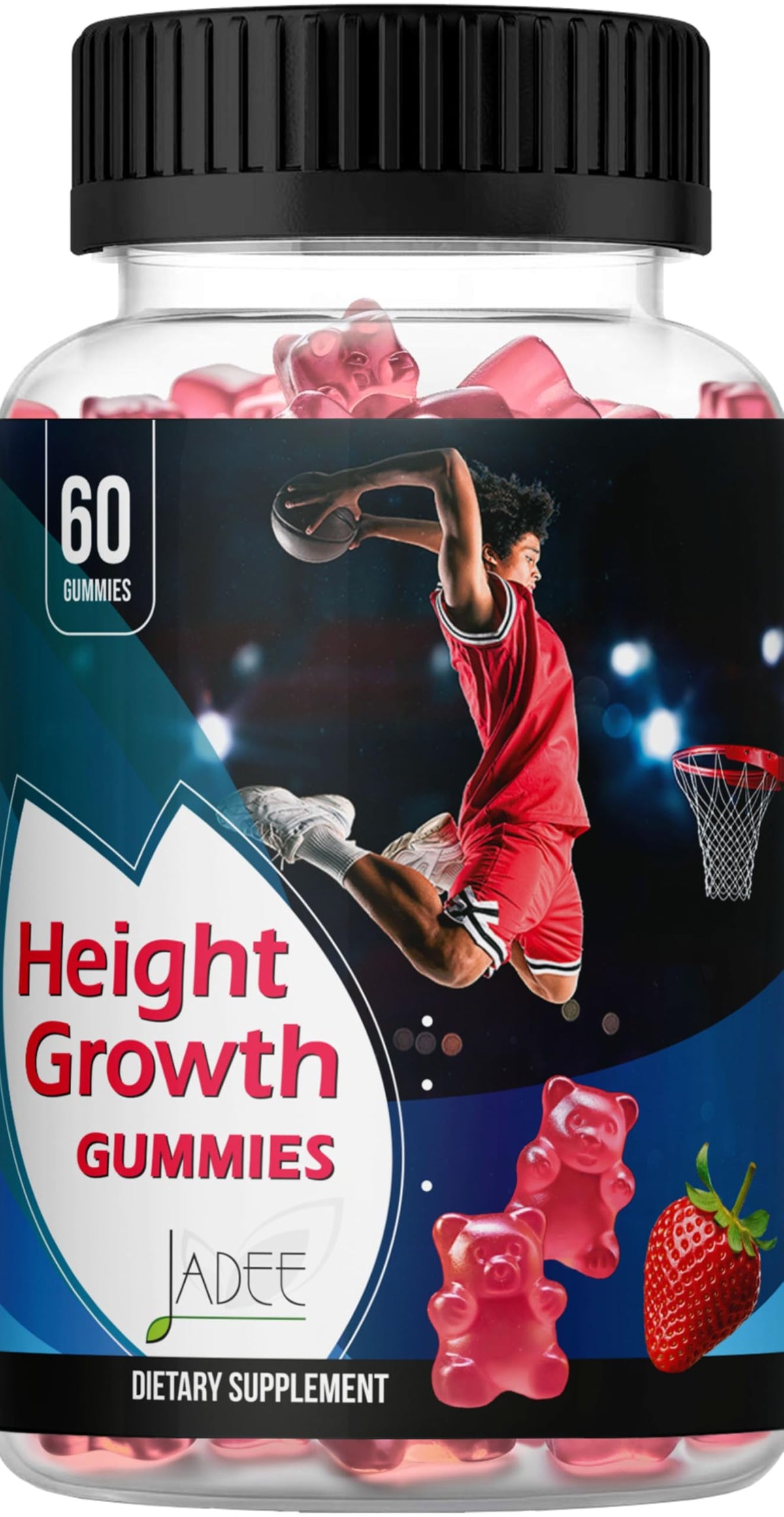 Jadee Height Growth Gummies bottle front showing kid-friendly bone health support.