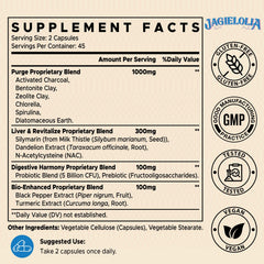 Jagielolia Detox Binder capsules being poured for easy daily intake