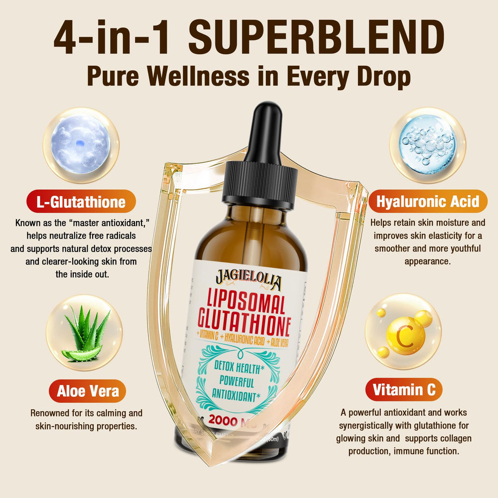 Jagielolia glutathione drops in hand showing convenient daily dosing for on-the-go