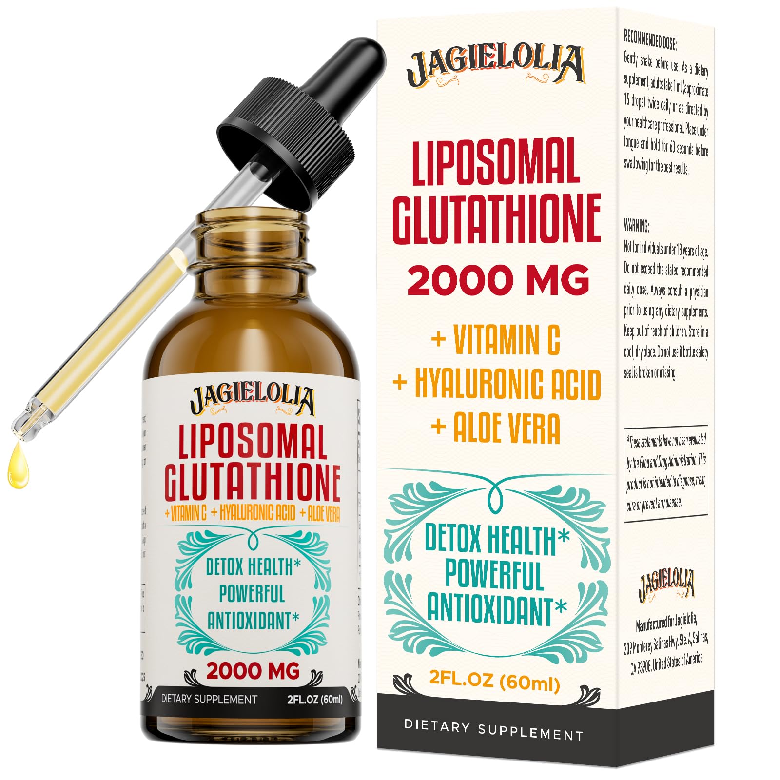 Jagielolia Liposomal Glutathione Liquid 2000mg bottle on countertop for daily antioxidant support
