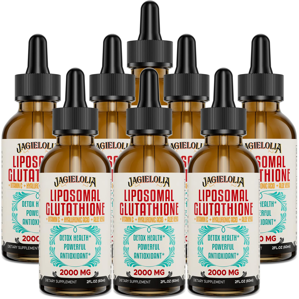 Jagielolia liposomal glutathione liquid bottle close-up showing high-potency antioxidant formula for daily support