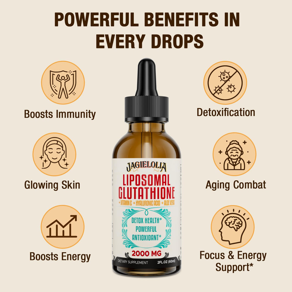 Jagielolia liposomal glutathione liquid lifestyle use with dropper enhances convenience.