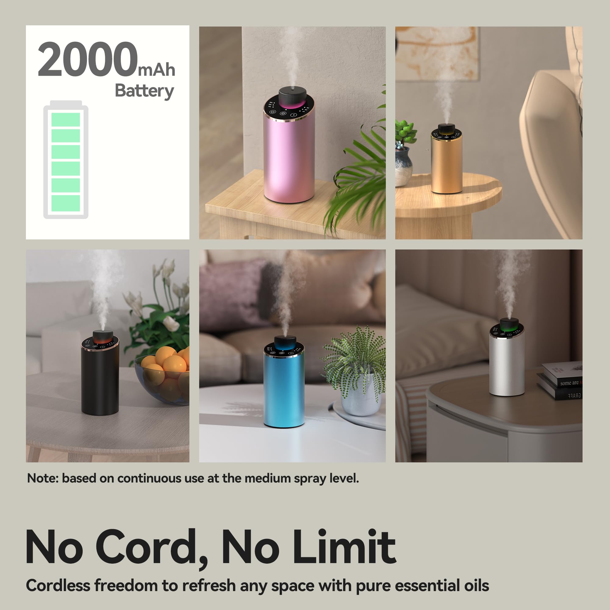 JAHUYU waterless diffuser blue cordless operation for flexible placement