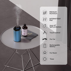 JAHUYU waterless diffuser blue side angle showing compact desk-friendly design