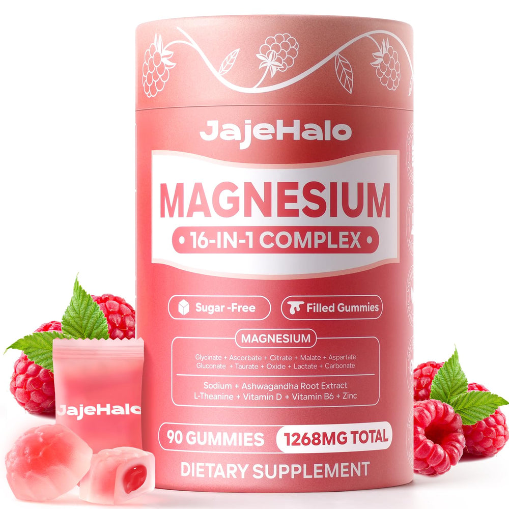 Jajehalo Magnesium Complex gummies bottle with raspberry flavor for on-the-go calm.
