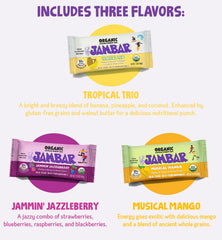 JAMBAR Jammin' Jazzleberry bar close-up with mixed berries and fiber-friendly profile.