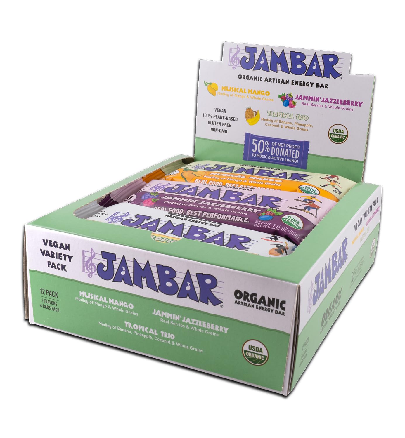 JAMBAR 12-pack packaging displays premium energy bars for on-the-go fueling.