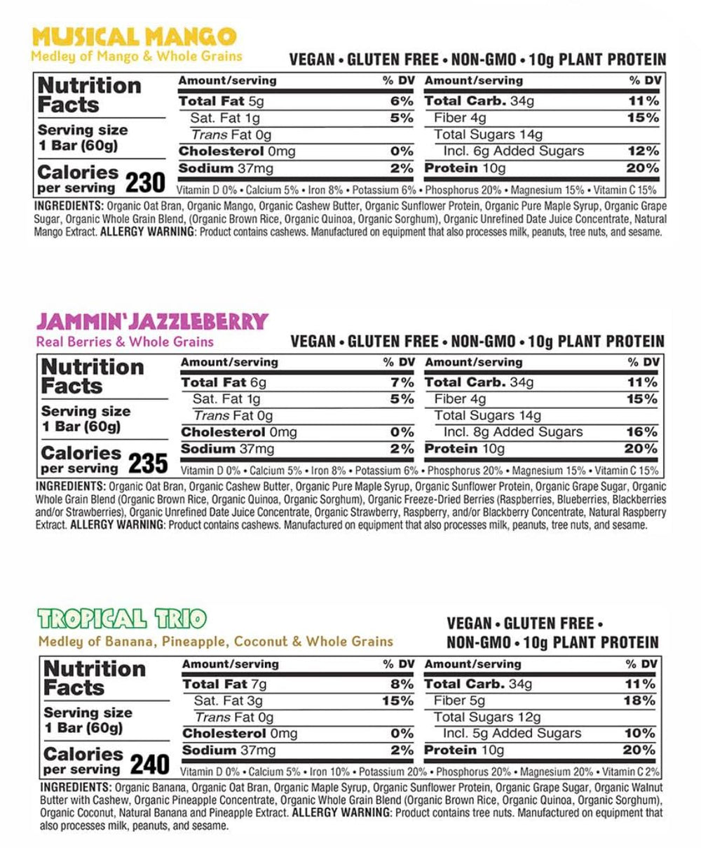JAMBAR Tropical Trio bar close-up highlighting tropical flavors and plant protein.
