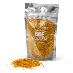 Jamie's Hive to Table raw bee pollen granules ready to sprinkle