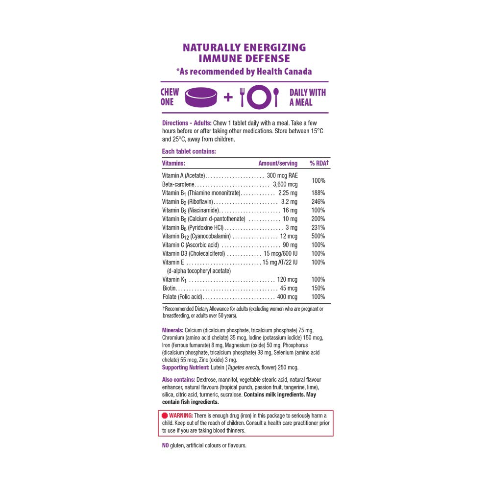Daily-use chewable tablets shown for everyday nutrition with a meal.
