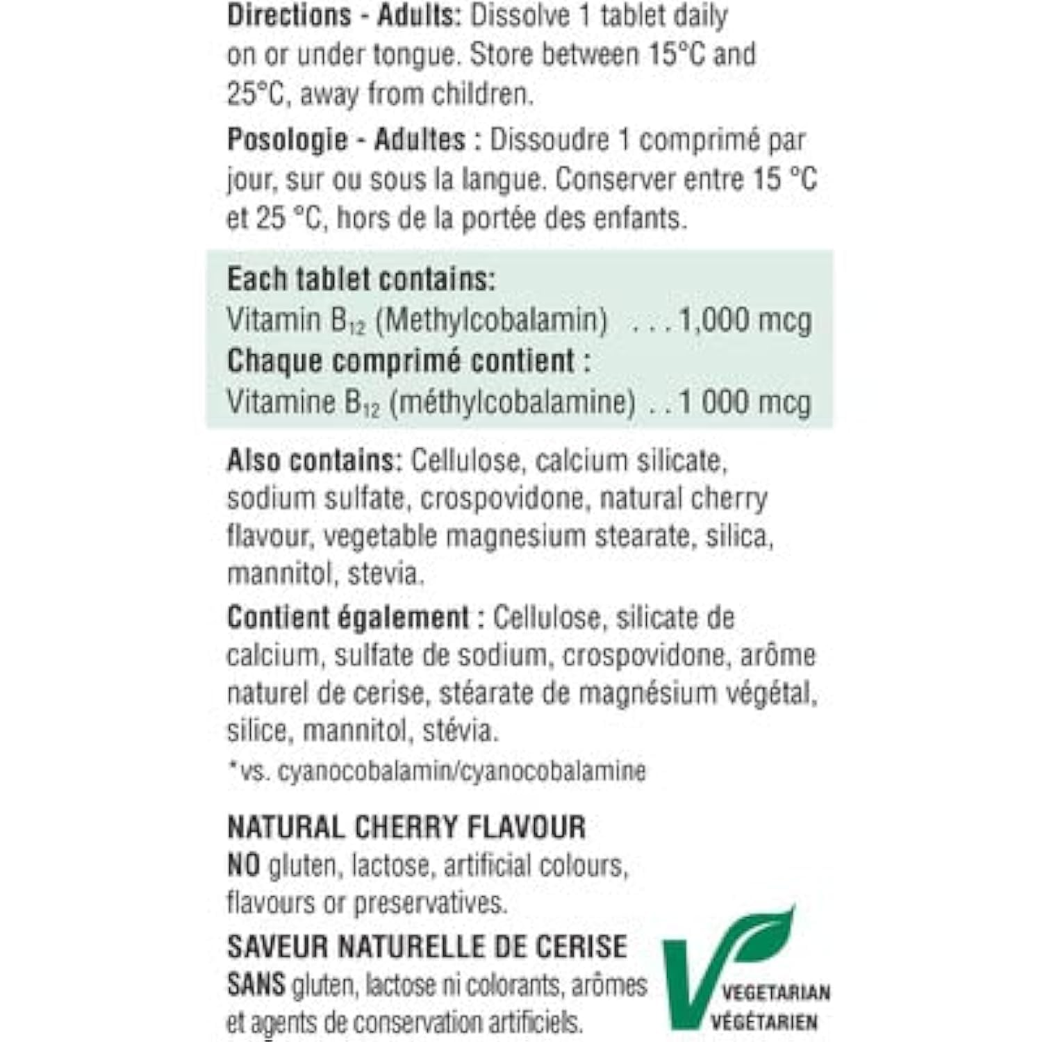 Jamieson B12 bottle label highlights 1,000 mcg dosage per tablet.