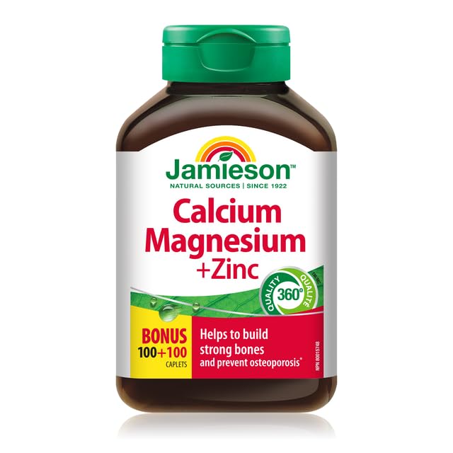 Jamieson Calcium Mag Zinc Bonus bottle ready for daily bone support and wellness.