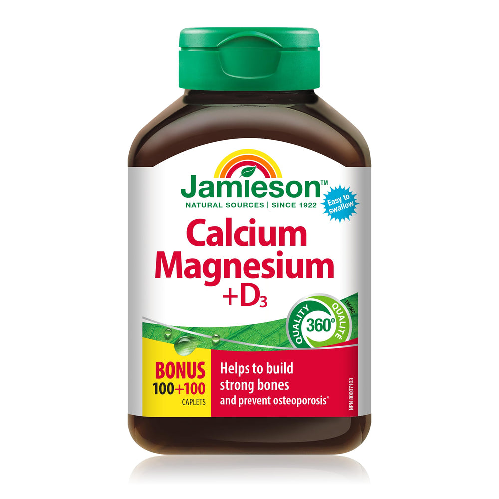 Jamieson Calcium Magnesium with Vitamin D bottle front view highlighting bone support formula