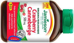 Close-up of Jamieson Cranberry 500mg vegan capsules for daily urinary health routine.