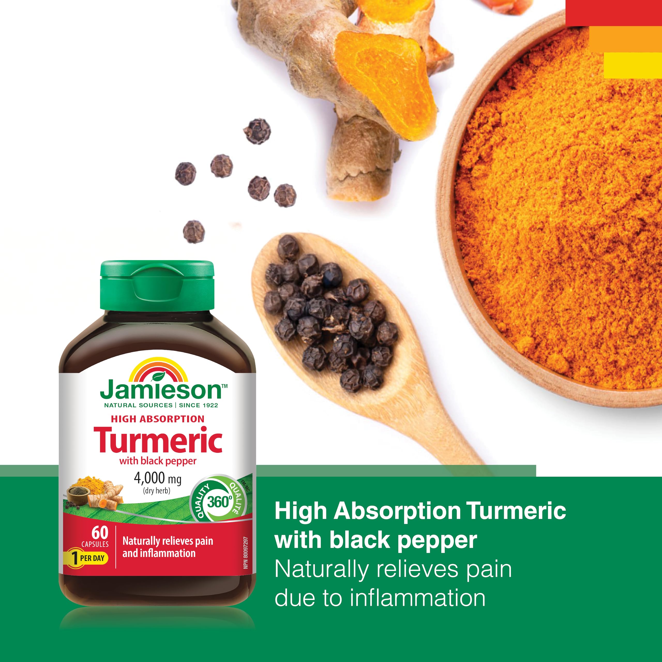 Jamieson curcumin turmeric raw herb ingredient image emphasizes high potency blend