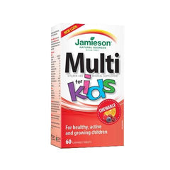Jamieson Kids Multivitamin chewable tabs pack supports daily growth for kids.