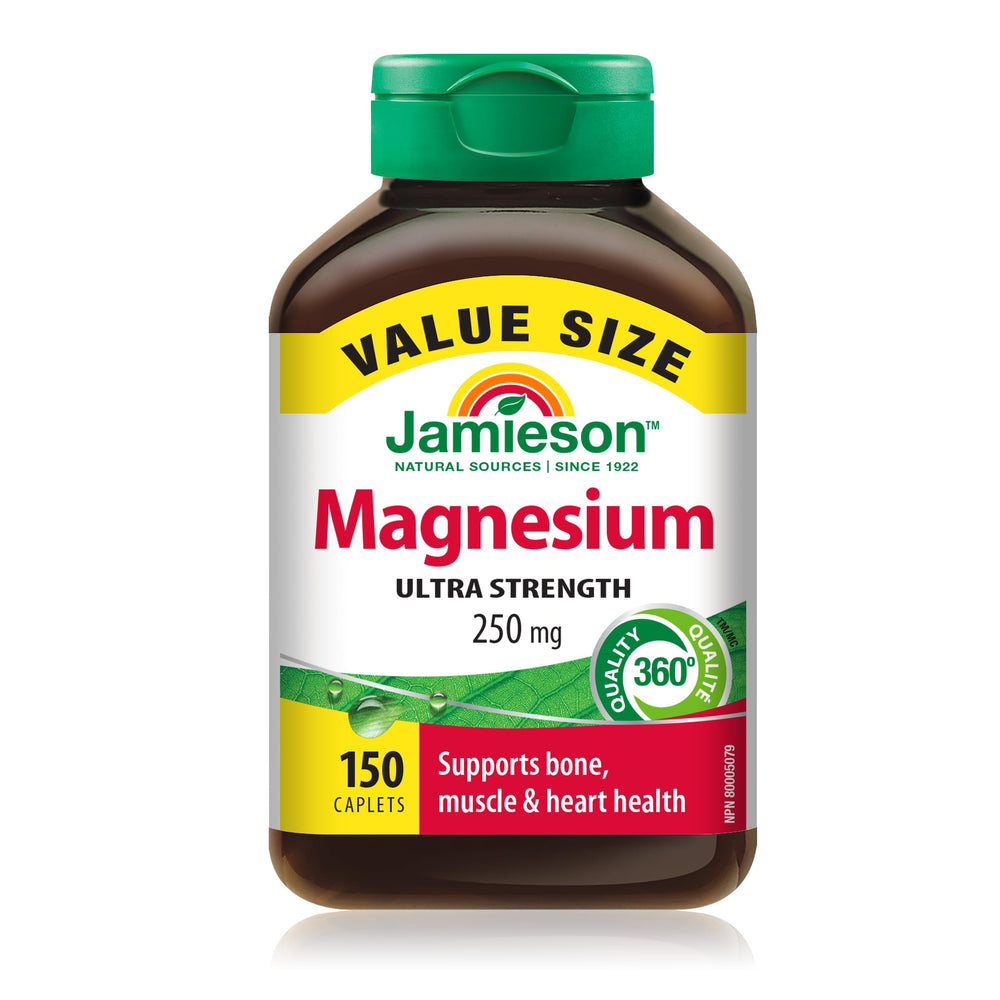 Jamieson Magnesium 250 mg caplets bottle front for daily mineral support.