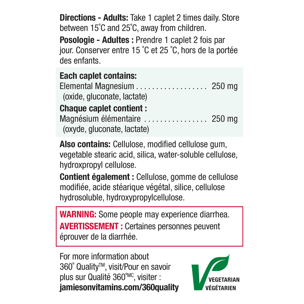 Value-pack Jamieson Magnesium 250 mg caplets showing 150-count bottle.