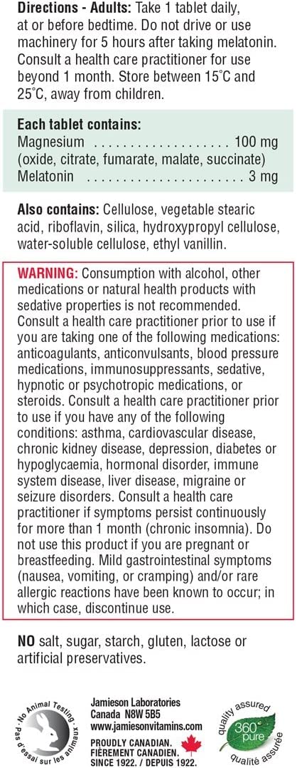 Jamieson Magnesium Night tablets closeup highlights a sleep-support supplement option.