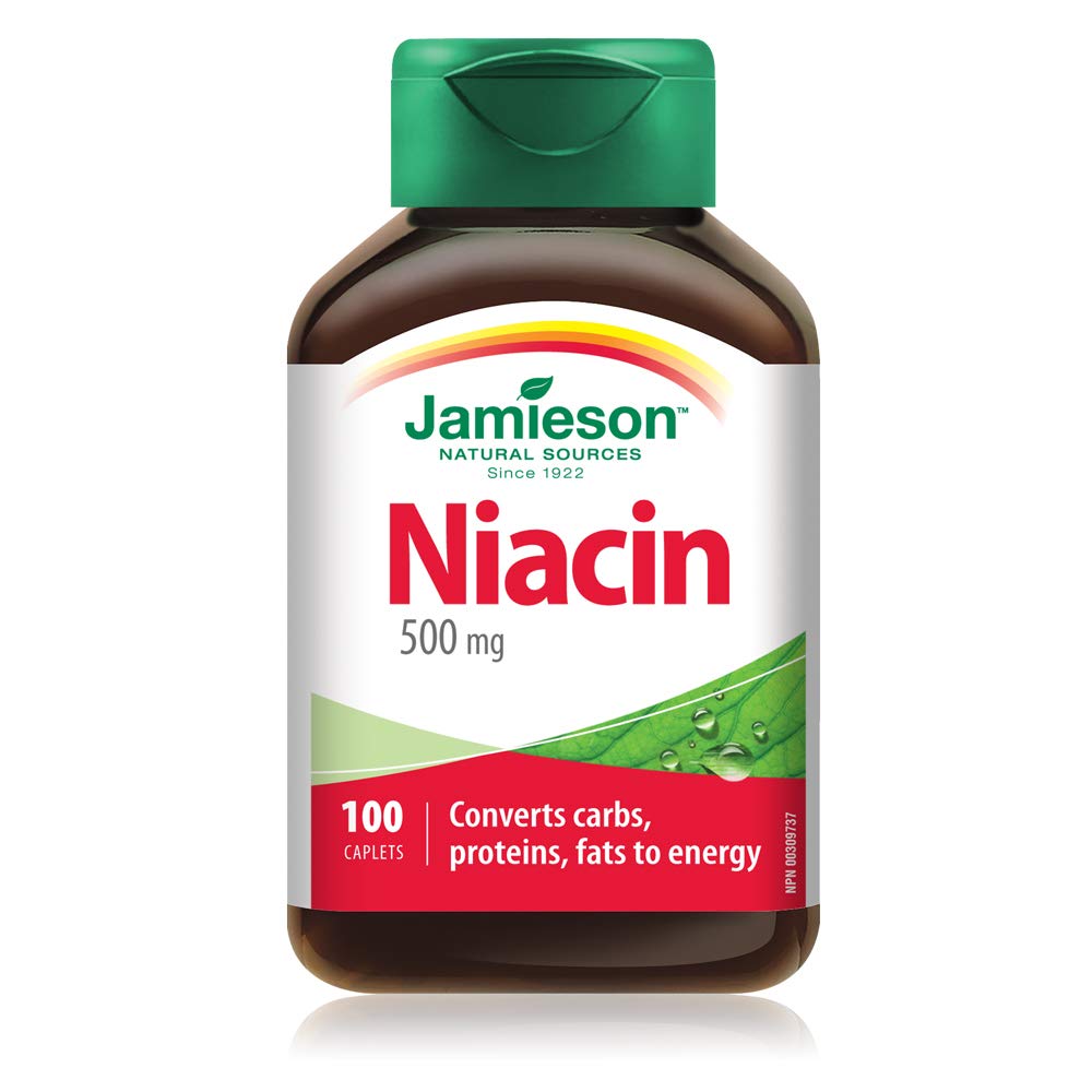 Jamieson Niacin Caplet bottle showing energy and nerve support
