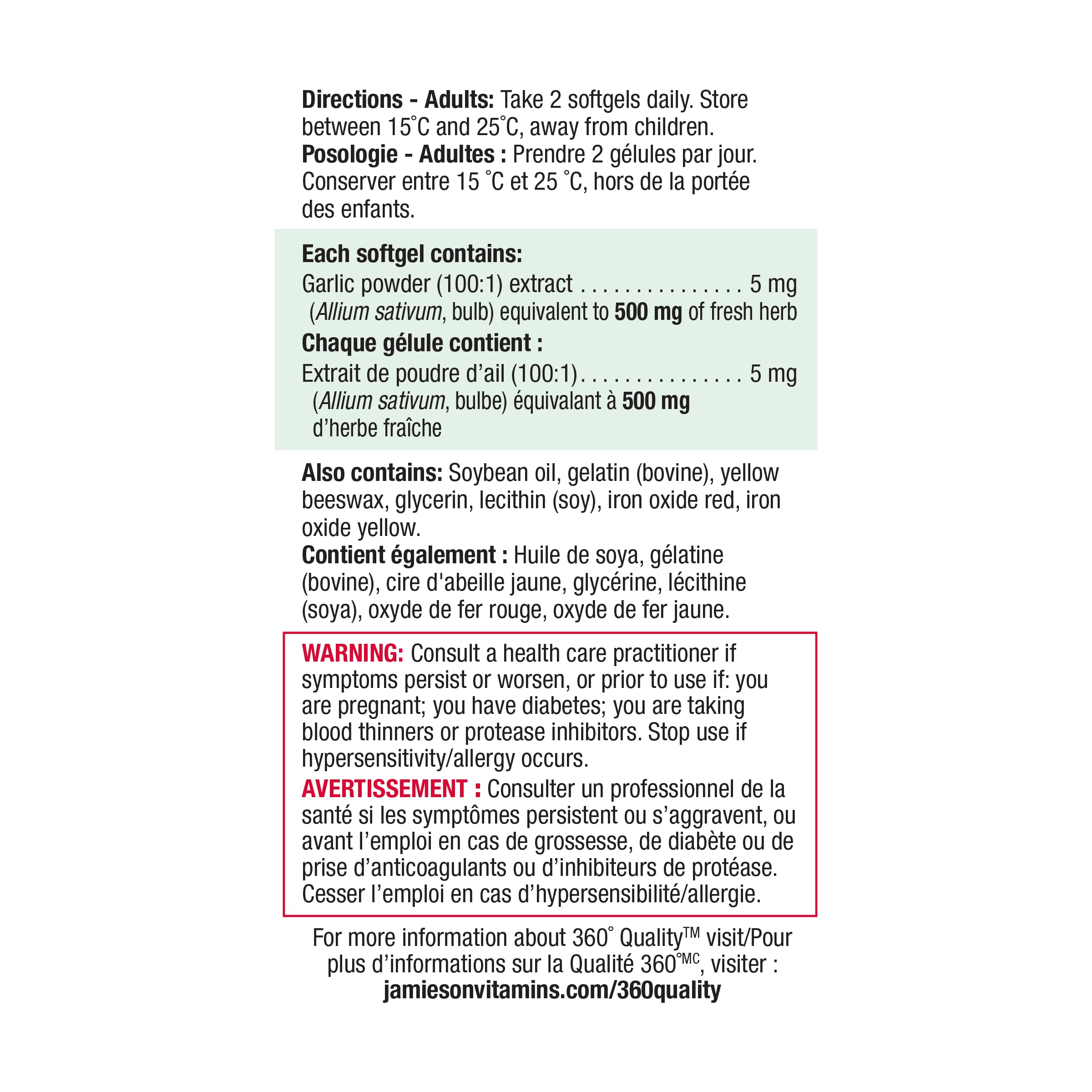 Jamieson Odourless Garlic softgels, a convenient daily dietary supplement.
