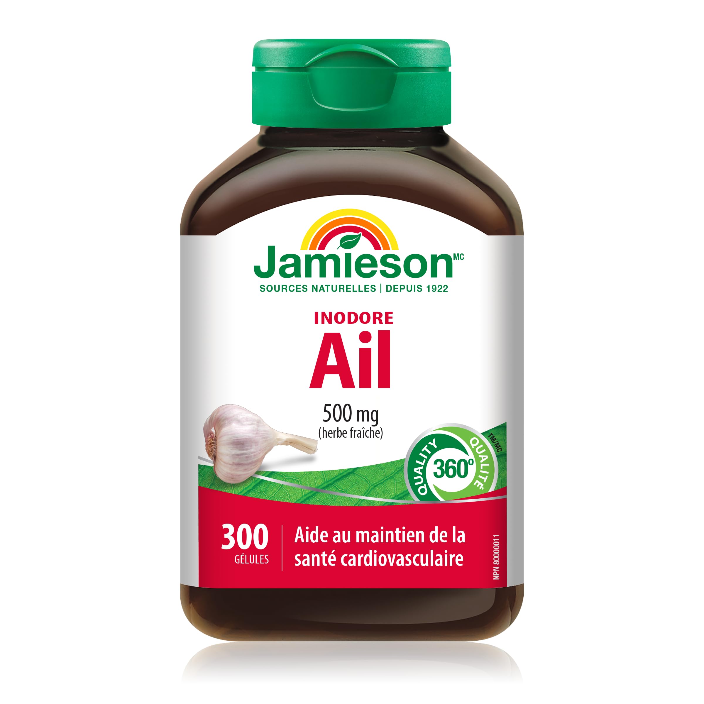 Close-up of Jamieson Odourless Garlic packaging, convenient for daily digestion and odour-free use.