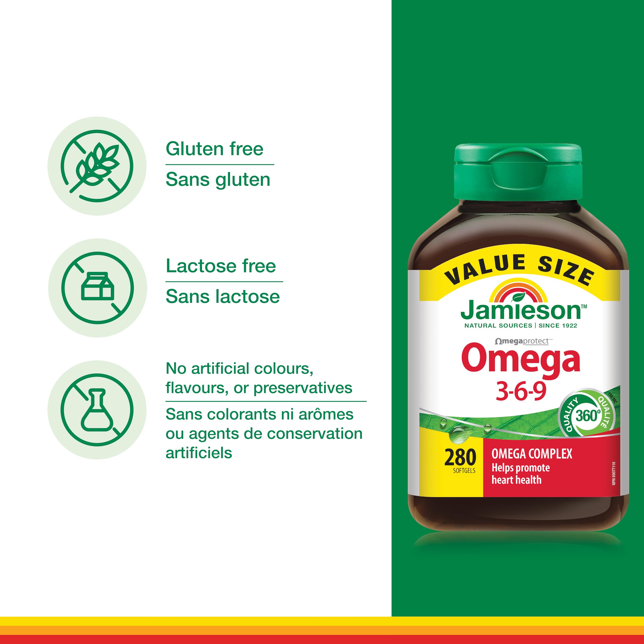 Jamieson Omega 3-6-9 softgels with fresh oil blend visualization