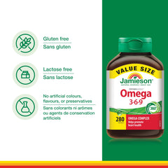 Jamieson Omega 3-6-9 softgels with fresh oil blend visualization