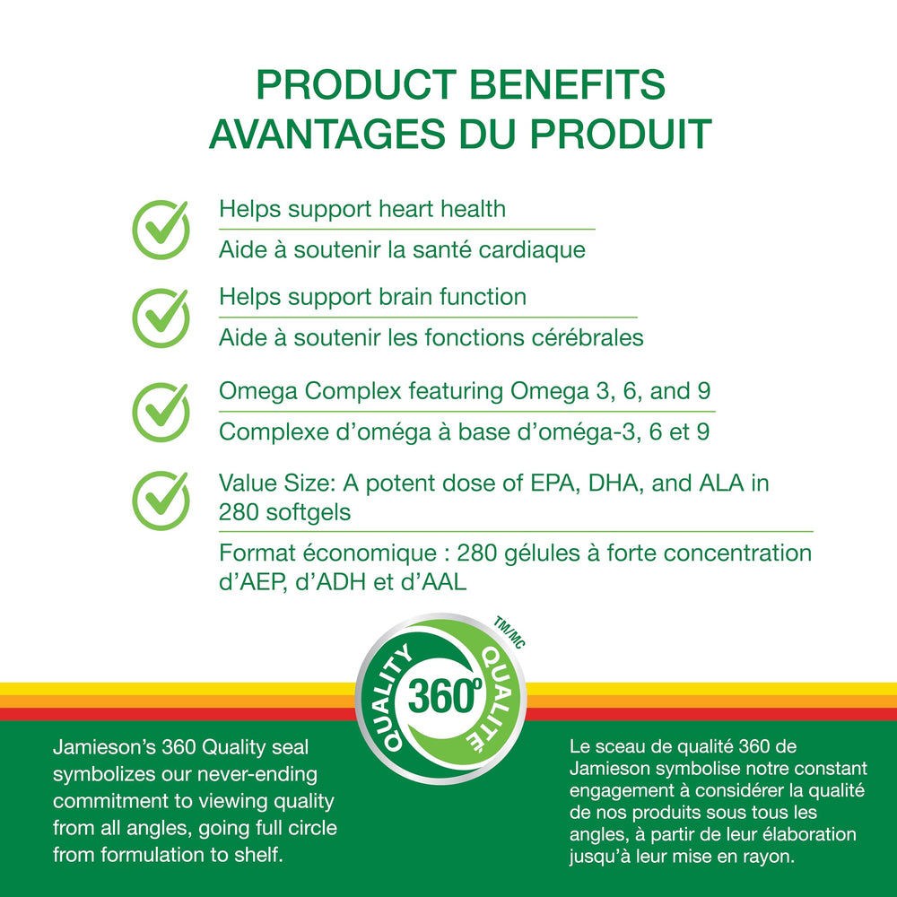 Jamieson Omega 3-6-9 ingredients label highlights flax, borage, and fish oils