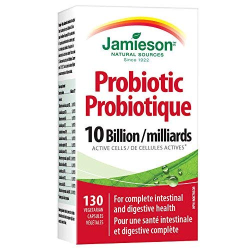 Close-up of Jamieson Probiotic 10 Billion vegan capsules for easy daily use