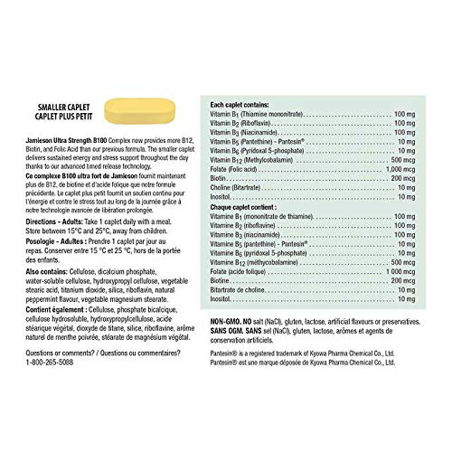 Jamieson Timed Release B100 bottle facts panel emphasizes B vitamins.