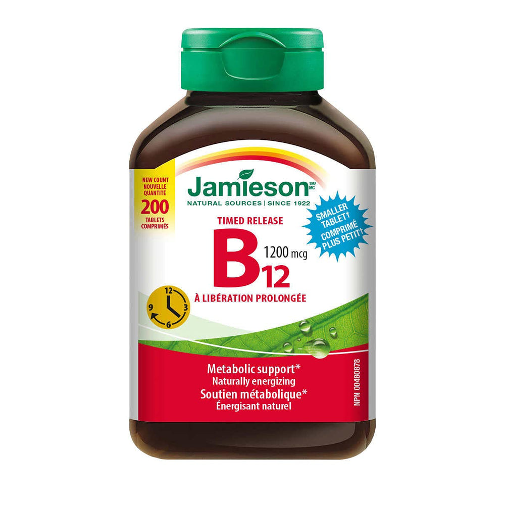 Jamieson Timed Release Vitamin B12 1200 mcg bottle front supports steady daily energy