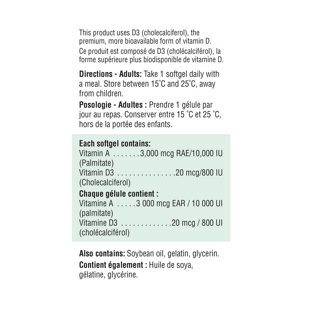 Detailed label on Jamieson Vitamin A and D fortified bottle