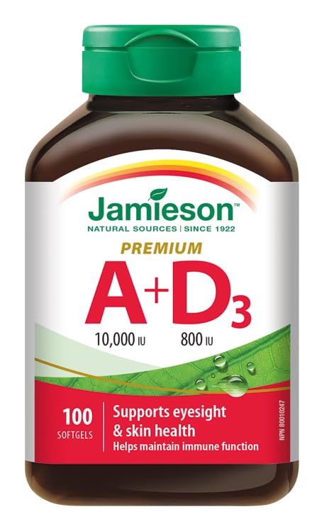 Close-up of Jamieson Vitamin A and D softgels for easy daily use