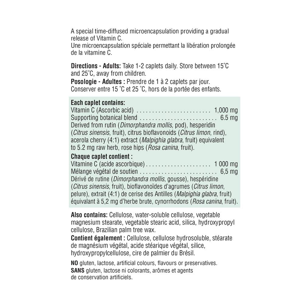 Jamieson Vitamin C 1,000 mg timed-release caplets supporting immune function.