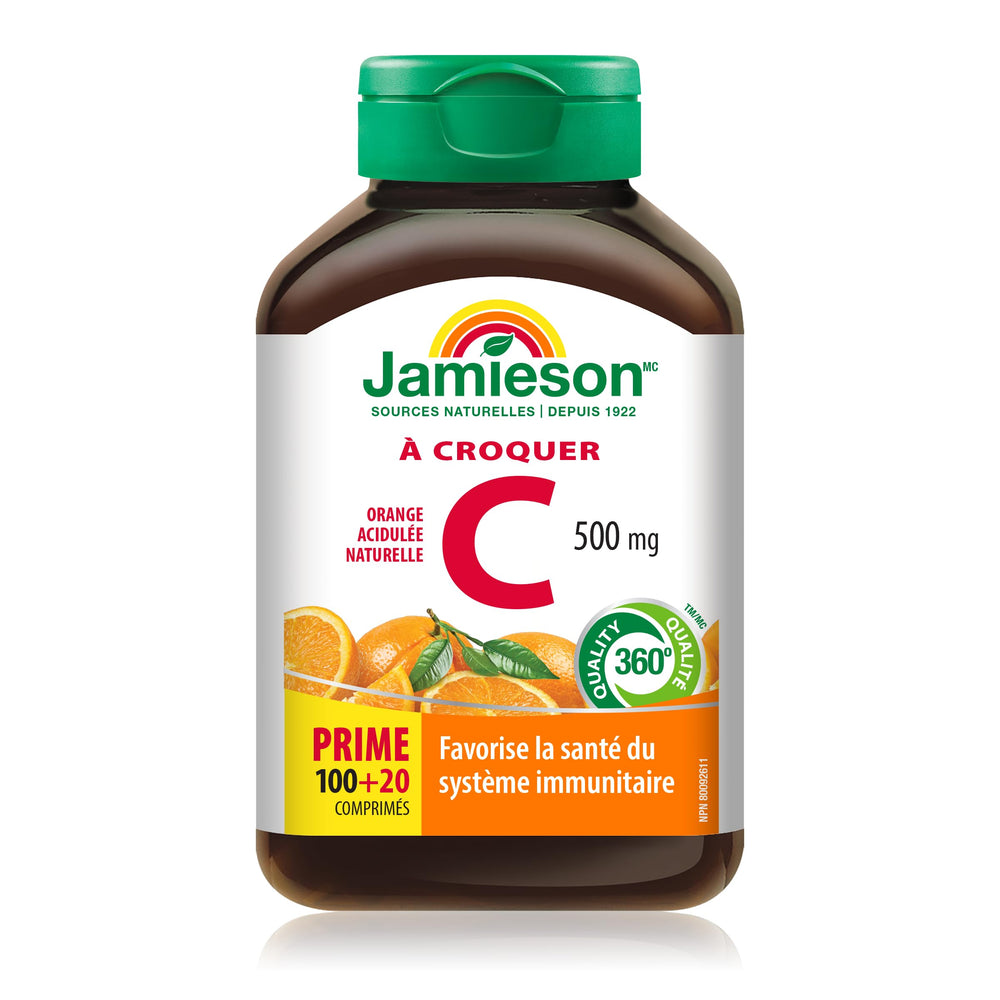 Close-up of Jamieson Vitamin C Orange chewables for kid-friendly immune support
