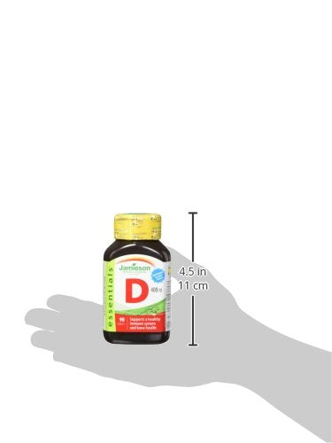 Nutrition facts panel for Jamieson Vitamin D tablets and calcium metabolism notes.