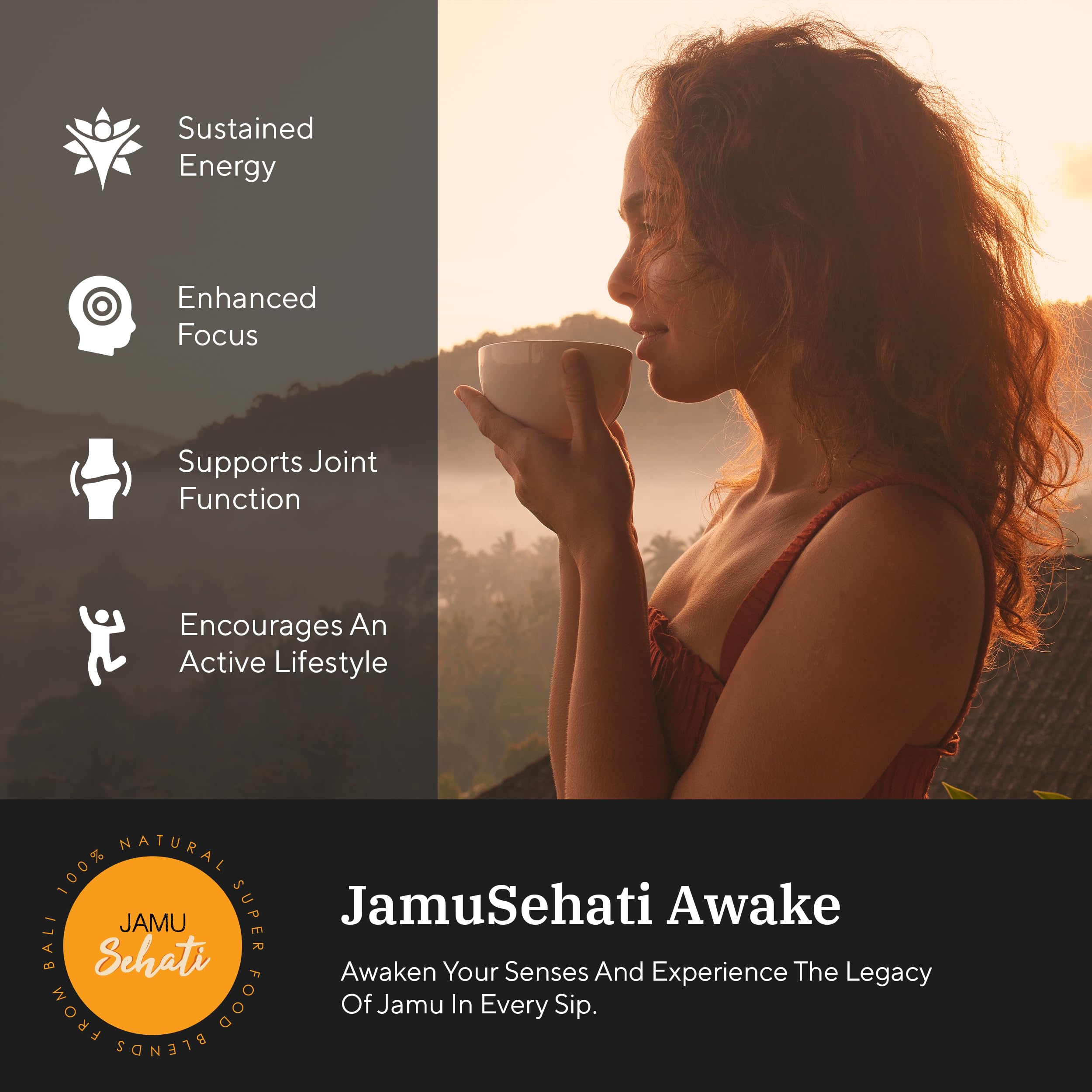 JAMUSEHATI Awake 30 servings label on cylinder