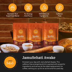 Hot turmeric latte prepared with JAMUSEHATI Awake for a comforting morning ritual